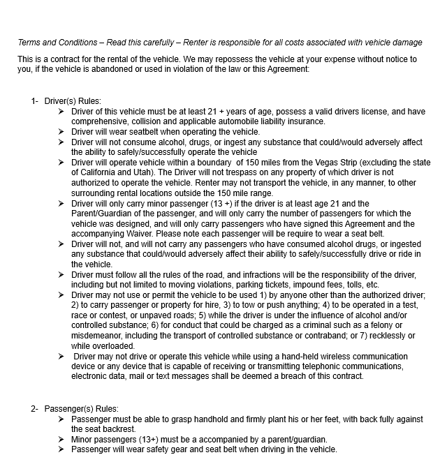 4Da Thrills Rental Agreement - Page 3